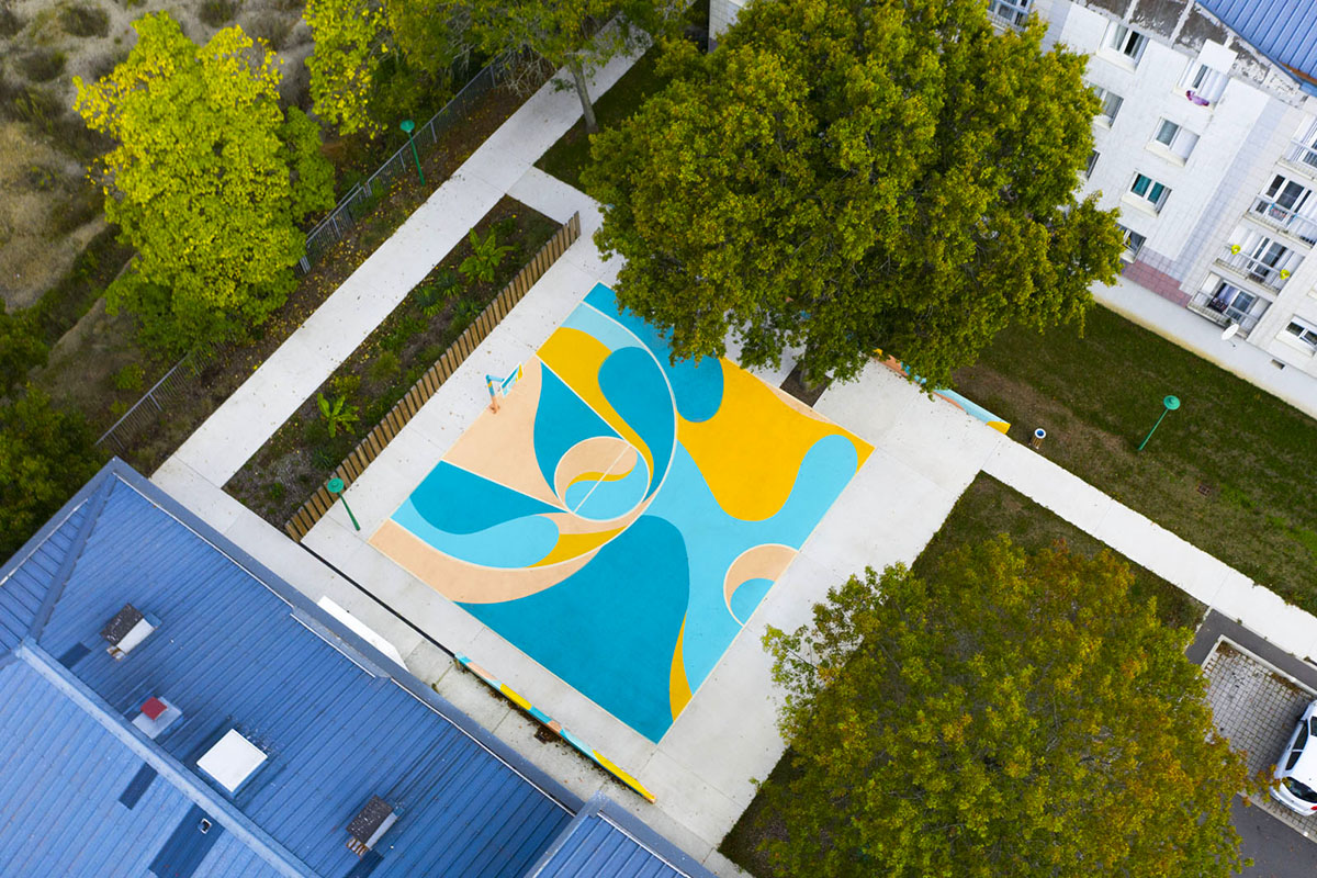 decoration au sol terrain de basket à nantes fresque urbaine decor urbain