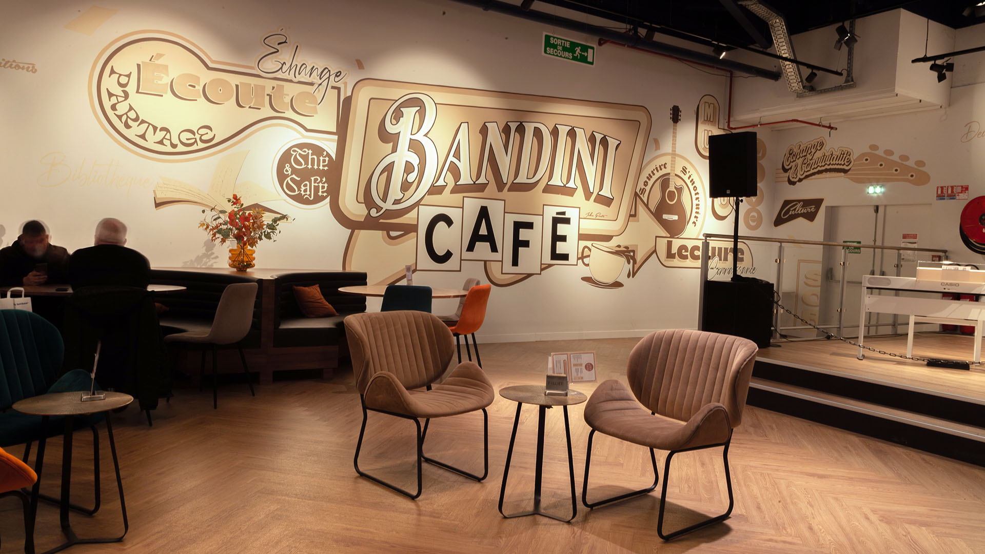 Fresque en peinture en lettres à Nantes au sein du café bandini